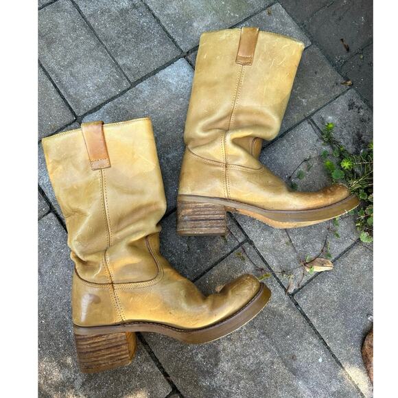 Vintage Early Cats Paw Heels Campus Pull On Boots Sz 9.5 Leather Made In Korea - Picture 3 of 16